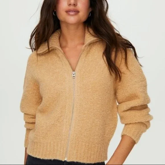 Aritzia Wilfred Marilyn Alpaca Wool Zip Up Cardigan Sweater Sanders Sz Medium - Picture 1 of 9